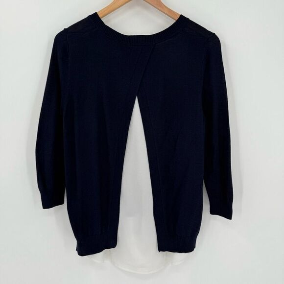 Susina 3/4 Length Sleeve Layered Blouse Lightweight Women XS Navy Blue White - Picture 2 of 5